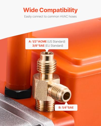 Image of VEVOR Vacuum Pump, 5 CFM, HVAC Single Stage Rotary Vane Vacuum Pump, for R134a R22 R410a Systems, Auto AC Vacuum Pump Kit with Oil Bottle, for Automotive Air Conditioner Maintenance Resin Degassing