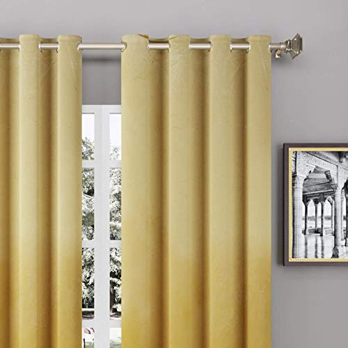 Image of high Sofa Quality Velvet Solid Grommet Room Darkening Eyelet Door Curtains | Curtains for Living Room - Set of 2 Pieces (8 feet, Golden)