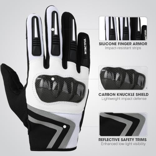 Image of WTACTFUL Lightweight Motorcycle Gloves for Men Women Touchscreen Summer | Carbon Knuckle Protection, Breathable & Anti-Slip for Motorbike Dirt Bike Cycling Motocross MTB ATV Cruising Casual