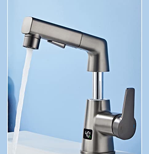 Robinet de lavabo en laiton avec douchette extractible et affichage digital de température