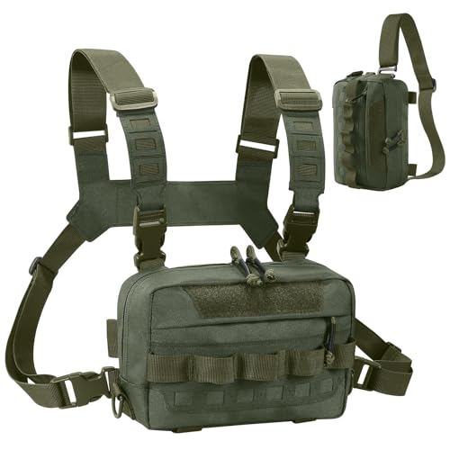 LibSkyln Outdoor Chest Bag for Men Water-Resistant Fishing Chest Pack Tactical Vest for Running Cycling Hiking Lightweight Chest Pack Rig for Sports and Workouts (Green)
