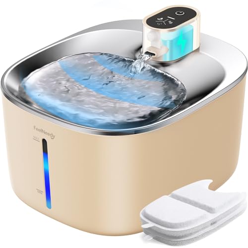 FEELNEEDY 4L Fontanella per Gatti con Sensore di Movimento senza Fili a 4000mAh Batteria Ricaricabile, Fontana d'Acqua Silenziosa, Distributor Automatic con 2 Filtri, Cachi Scuro