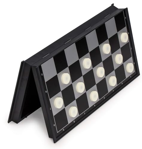 Image of Imports 2-in-1 Magnetic Chess & Checkers Board Game | 12-Inch Folding Travel Set | Portable Strategy Game for Kids & Adults