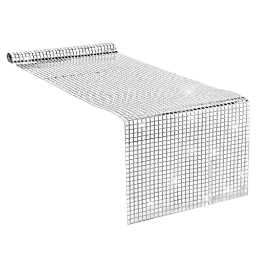Chemin de Table Argenté de Fête Disco 30 × 180 cm Nappe Argentée à Paillettes Rétro Années 70 et 80 Deco Disco Décoration de Fête d'anniversaire pour...
