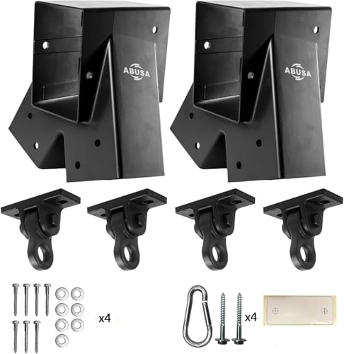 ABUSA Heavy Duty Swing Sets Brackets Including 2 Black A-Frame Swing Set Brackets and 4 Swing Hangers for Playground Equipment Mounting Parts Hardware Included (Black New Edition)