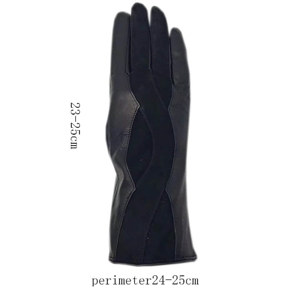 Dicke Winter-Frauen-Handschuhe Schwarz Warmes Fahren Motorrad-Kälteschutz-Leder (Color : A, Size : 7.5)