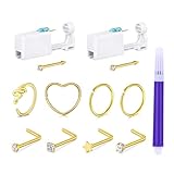 AVYRING Nose Piercing Kit - 2 Packs Gold Self Piercing Gun with Nose Rings & Studs, Hypoallergenic Steel Tools at Home Disposable Safety Nose Piercing Gun Kit