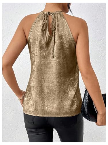 SOLY HUX Women's Metallic Sleeveless Shirts Color Block Halter Neck Tunic Top Party Club Blouses2
