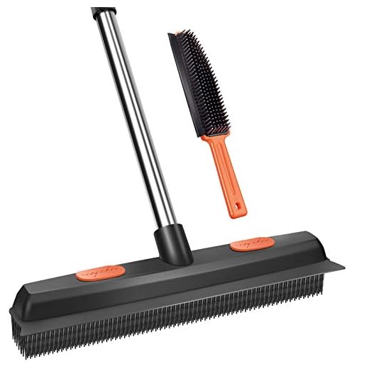 Conliwell Rubber Broom Carpet Rake for Pet Hair Remover, Fur Remover Broom with Squeegee, Portable Detailing Lint Remover Brush, Pet Hair Removal Tool for Fluff Carpet, Hardwood Floor, Tile, Window