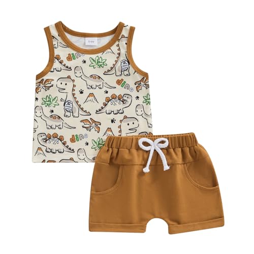 Image of Infant Toddler Baby Boy Dinosaur Tank with Bottoms 2Pcs Summer Shorts Set Casual Beach Outfits