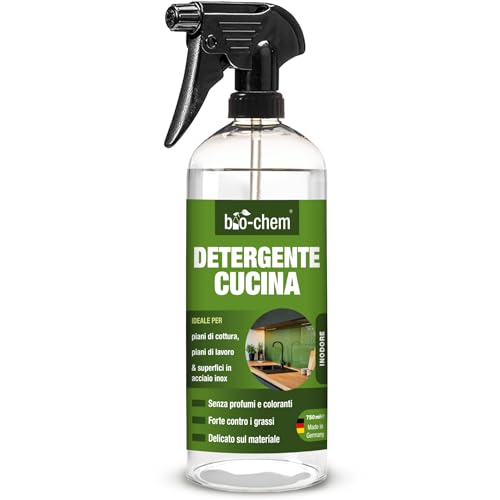 Bio-Chem - Detergente per cucina spray 750ml - Detergente per acciaio inox per piano cottura a induzione, ceramica, lavello - Prodotti per la casa, sgrassatore per cucina