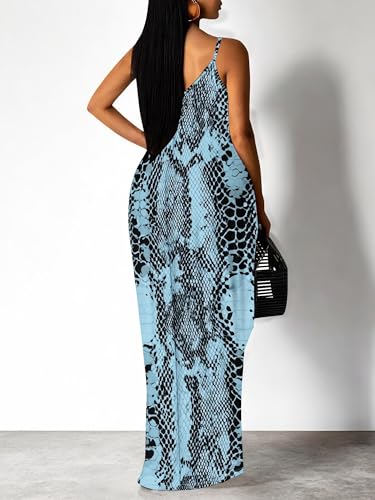 Image of SUZONANA Women's Plus Size Summer Dresses Spaghetti Print Midi Dresses Long Loose Sundresses