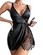 ROSVAJFY Sexy Lederkleid für Damen Wetlook Dessous Spitzen Patchwork Babydoll Chemise Nachtwäsche Kunstleder-Partykleid V-Ausschnitt-Minikleid Curvy Nachthemd Elegante Rave-Outfits Clubwear (Schwarz)