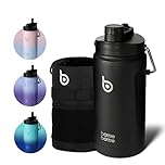 BOTTLE BOTTLE 2Litre Insulated Large Water Bottle with Straw and Dual-use Lid Half Gallon Double Wall Vacuum Water Jug Stainless Steel Big Water Bottle for Workout and Sports （Black）