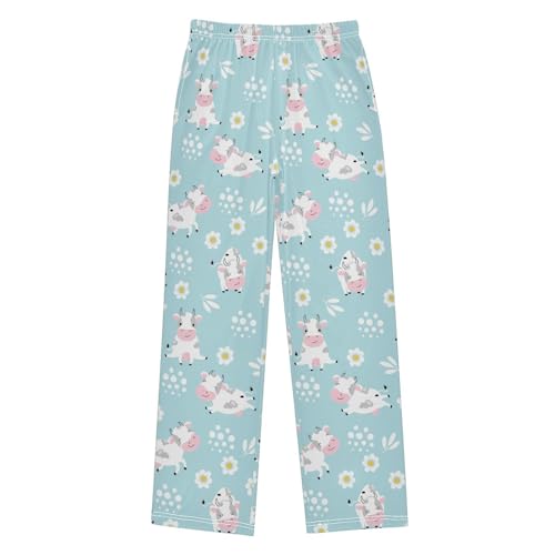 Cow Daisy Flowers Boys Long Pants Soft Trousers Elastic Waist Kids Lounge Bottoms with Pockets S-XL