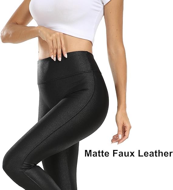 Taylor Eddie Matte Faux Leather Leggings for Women High Waisted Tummy Control Yoga Pants for Women, Womens Workout Leggings - Image 2