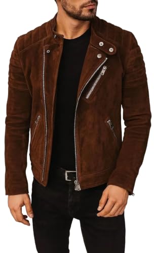 Veste en daim homme marron coupe ajustée style motard Cafe Racer