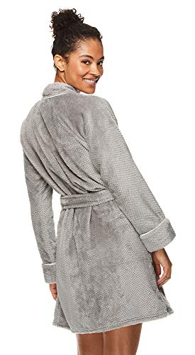 Tahari Womens Honeycomb Plush Soft and Comfortable Fleece Pajama Lounge Robe Bathrobe Crystal Grey X-Large