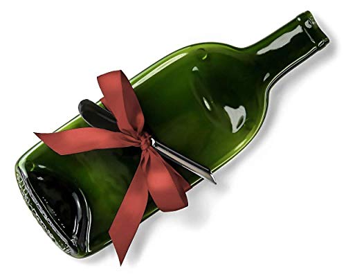 Melted Wine Bottle Cheese Tray with Cheese Spreader by Mitchell Glassworks Handmade in USA