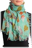 LissKiss Colourful Birds on Turquoise Unisex Scarf & Beach Sarong - Green Designer Scarf