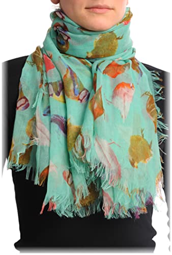 Lisskiss Colourful Birds On Turquoise Unisex Scarf & Beach Sarong - Green Designer Scarf #TOP28