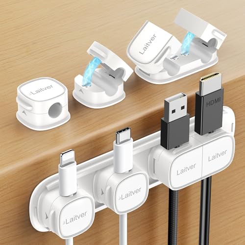 Laitver 6 Stück Kabelhalter Kabelclips, Magnetisch Kabel Organizer Einhand-Bedienung Kabelmanagement, Kabelklemmen für Nachttisch/Schreibtisch/Wand,Ladekabel, HDMI, USB, Audiokabel usw.