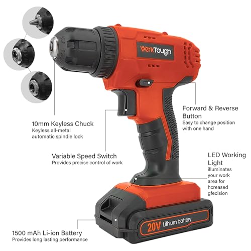 Werktough Cordless Drill Driver 20V Lithium Battery 1500MA 1h Fast Charger with 8pcs HSS Drill and 8pcs CRV bits 3 Werktough Cordless Drill Driver 20V Lithium Battery 1500MA 1h Fast Charger with 8pcs HSS Drill and 8pcs CRV bits - Image 3