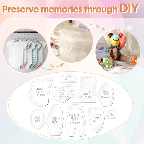Chunful 30 Pcs Memory Bear Sewing Patterns Acrylic Template Ruler Set Stuffed Animal Quilting Template Cutting Large Sewing Pattern for Beginner Art Craft Tools Home, 10, 12, 15 inch by Chunful - Used condition - Image 5