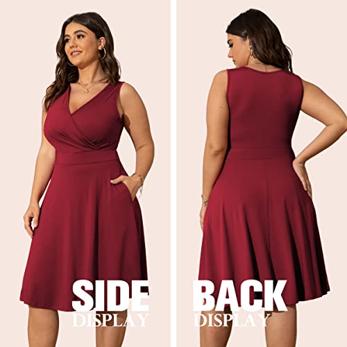 Image of POSESHE Womens Plus Size Dresses Sleeveless Wrap V-Neck Sundress Casual Summer Wedding Guest Cocktail Dress with Pockets