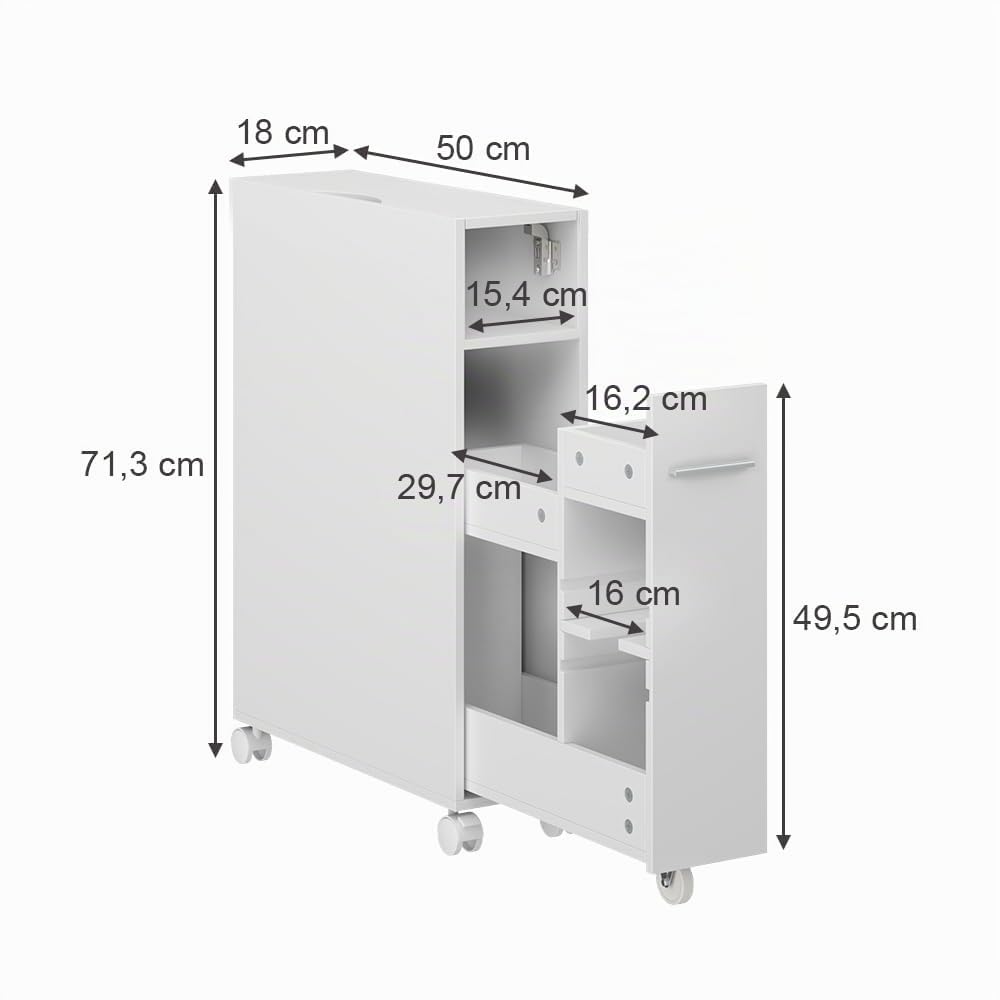 Vicco Armoire de Toilette Niva, Blanc, 18x71.3cm | avec compartiment extensible, pour un rangement peu encombrant au-dessus des toilettes