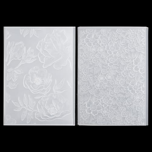 HICOHAND 3D Plastic Embossing Folders, 2Pcs of 3D Concave Convex Embossing Molds (Blooms)