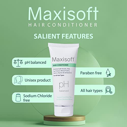 Image of Maxisoft Hair Conditioner | Keratin, Aloe & Protein Rich | Repairs Dry, Frizzy & Damaged Hair | Smooth, Soft & Nourished Finish | pH Balanced, Paraben Free | For Men & Women | (100 ml Pack of 4)