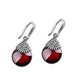 Material: plata LOt Pendiente en Forma de Gota para Mujer S925 Joyería de Plata Esterlina Moda Creativa Pendientes de Granate para Mujergranate, Plata 925