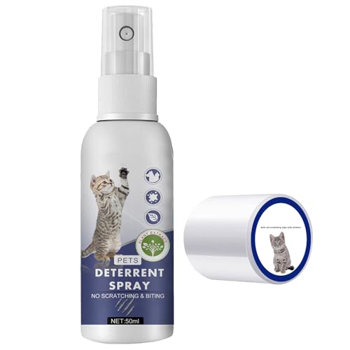 GNAUMORE Spray anti-rayures pour chats, sofa, correction du comportement des animaux, 50 ml + ruban adhésif simple face de 3 m x 5 cm