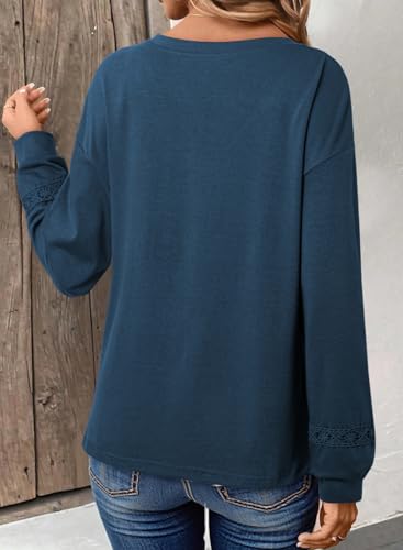 Dokotoo Womens Tops Dressy Casual 2025 Long Sleeve Pullover V Neck Fall Shirts Hollow Out Lace Embroidered Blouse3