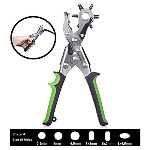 WilFiks Leather Belt Hole Puncher, 6 Hole Sizes Pro Rotary Manual Hand Hole