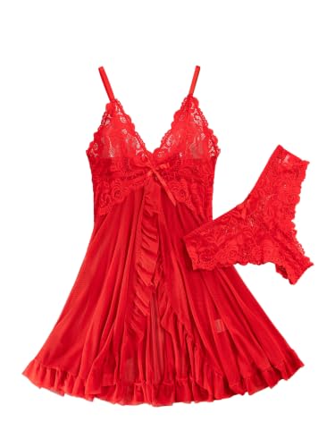 Image of Foxiny Sexy Lingerie Dress 2pcs Women Night Gown with Thong 3XS-6XL