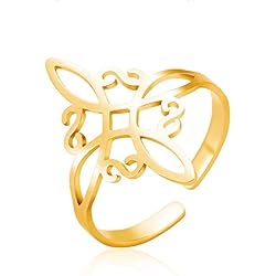 Anillo Nudo Del Amor En Oro TEAMER Anillo de nudo de brujas, anillo de nudo de amor celta de brujería de acero inoxidable para mujer, colgante de nudo celta geométrico, joyería Vintage (Nudo de Brujas -Oro)