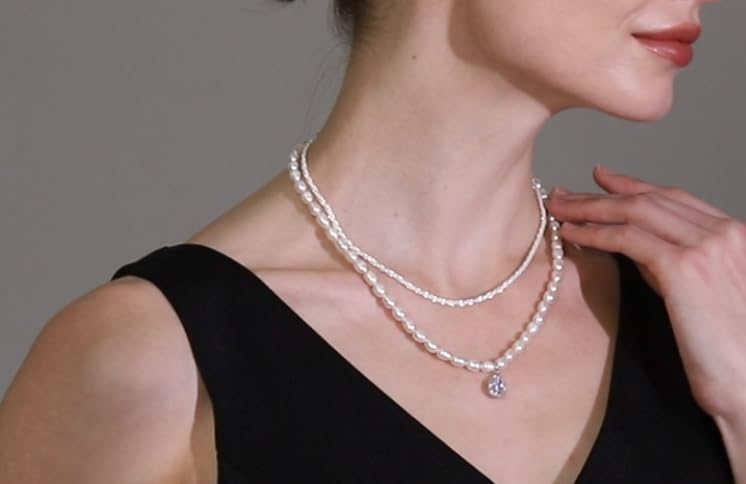 IDOKAWA Layer Chain Freshwater Pearls Necklace for Women, Adjustable Extension Chain Necklace Fashion Vintage Jewelry Gifts For Wife Women Her for Birthday - Image 3