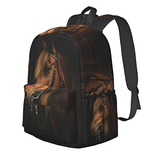 Sac à dos décontracté orange pour le lycée et les sorties avec motif cheval