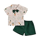 FOCUSNORM Toddler Baby Boy Easter Outfits Short Sleeve Bunny Carrot Shirt Tops and Shorts Sets Newborn Infant Summer Clothes (Army Green, 6-9 Months)