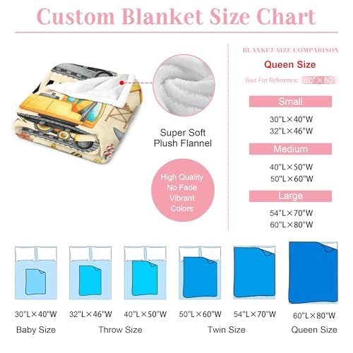 Image of Personalized Baby Blanket with Name, Custom Name Blanket for Kids Soft Flanne Blankets in Easter Personalized Baby Gifts for Infant Newborn Shower (Excavator)