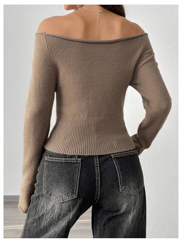 MakeMeChic Women's Off The Shoulder Rib Knitted Crop Top Long Sleeve Slim Fit Pullover Sweater2