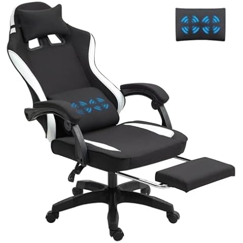 Fabric Massage Gaming Chair with Footrest Cover