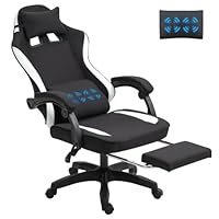 Fabric Massage Gaming Chair, Ergonomic Computer Chair, Video Game Chair, Massage Office Chair, Desk Swivel Chair, Adjustable, Reclining, Footrest, Massage Cushion, Fabric Material, Black, New