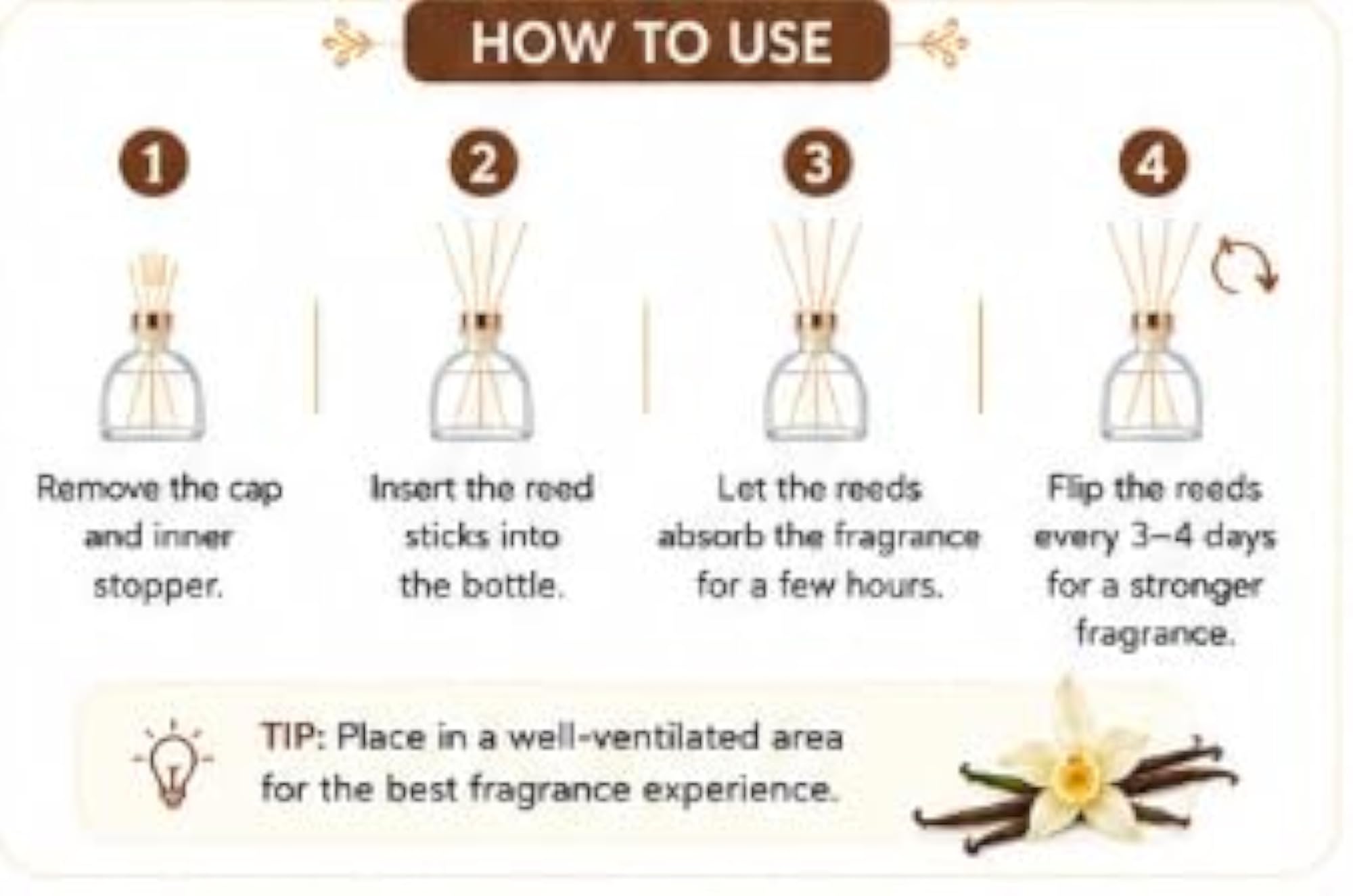 Vanilla Reed Diffuser with 4 Reed Sticks, Long-Lasting Home Fragrance