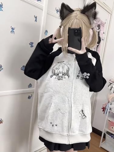 Y2k Kawaii Cartoon Anime Paw Print Harajuku Grunge Baggy Zip Up Hoodies Vintage Cutecore Preppy Loose Casual Jacket3