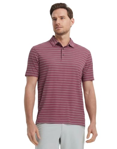 M MAELREG Mens Striped Golf Shirts Short Sleeve Silk-Like Touch Water-Resistant Breathable Soft Collared Polo Shirts for Men3