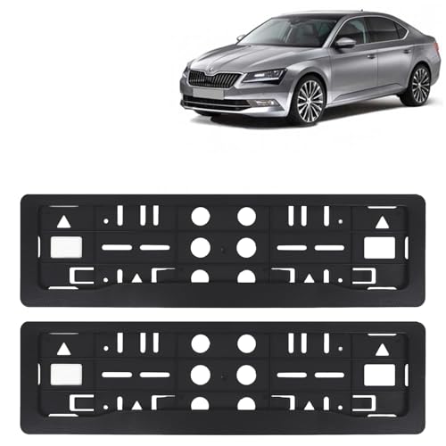 Image of KINGSWAY Superb Car Number Plate Frames for All 2015 to 2019 Models of Skoda Car Registration Plate Holders, Black Licence Plate Covers (Front and Rear), Universal Size 51.5 x 14.5 cm