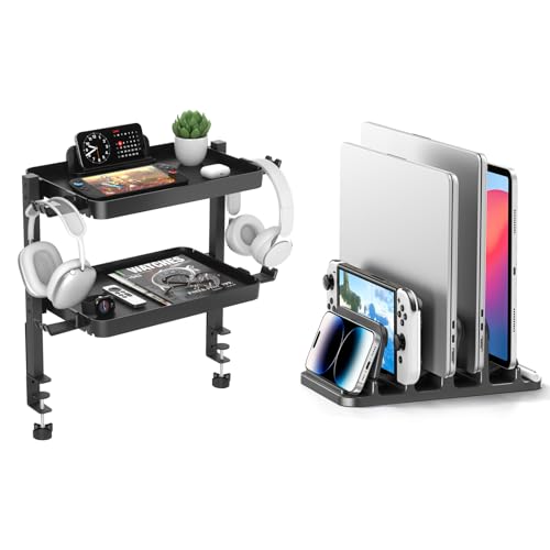 Soporte vertical para laptop 4 ranuras y organizador de escritorio